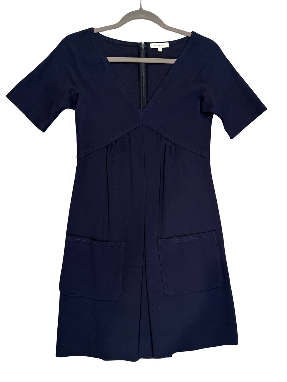 Rebecca Taylor Navy Short-Sleeve V-Neck Mini Dress